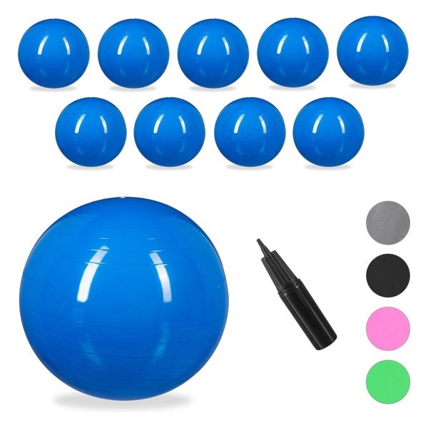 relaxdays 10x fitnessbal 65 cm - gymbal - zitbal - yogabal - pilatesbal - pompje - blauw