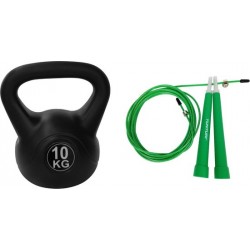 Tunturi - Duoset - Fitness Set - Springtouw Groen - Kettle bel 10 kg