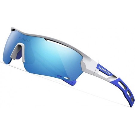 Torege Sport Zonnebril Sportbril 2021 Upgrade met verwisselbare lensen - White & Ice Blue