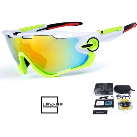 Levabe | Outdoor bril | wielrennen | VERSTELBAAR | fietsbrillen | gepolariseerde glazen| sport | mountainbike bril | WIT/GROEN