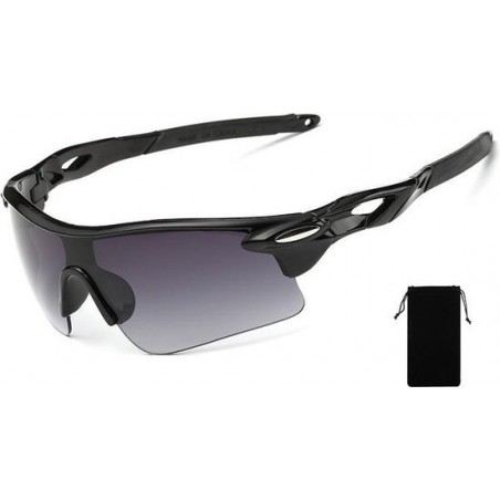 Premium Fiets Zonnebril Heren - Fietsbril Heren - Bril Voor Wielrennen - Zwart - Stootvast - Inclusief Bewaarzakje