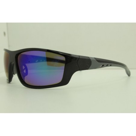 Sportbril met zwart en grijs montuur en blauw spiegelglas. P-S 4366.Gepolariseerd.