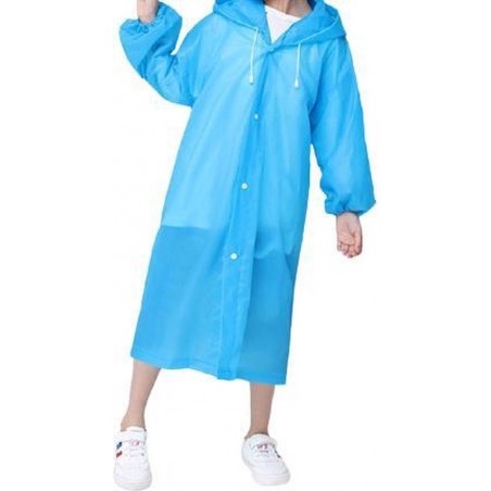 Kinder Regenjas met capuchon blauw (7-10 jaar) - licht gewicht - opvouwbaar - pocket size - reizen - meisjes regenjas