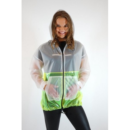 Moderne doorzichtige regenjas Dames Transparante jas met groen - Maat M