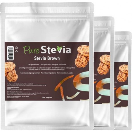 Stevia - Bruine suiker - Pakket aanbieding 3 zakken a 500g! - Heerlijke van smaak - De perfecte suikervervanger voor 2020!