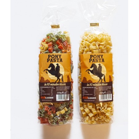 Pasta paardenvorm naturel en bonte pasta 2x 250g Paarden cadeau ponypasta Paarden Macaroni